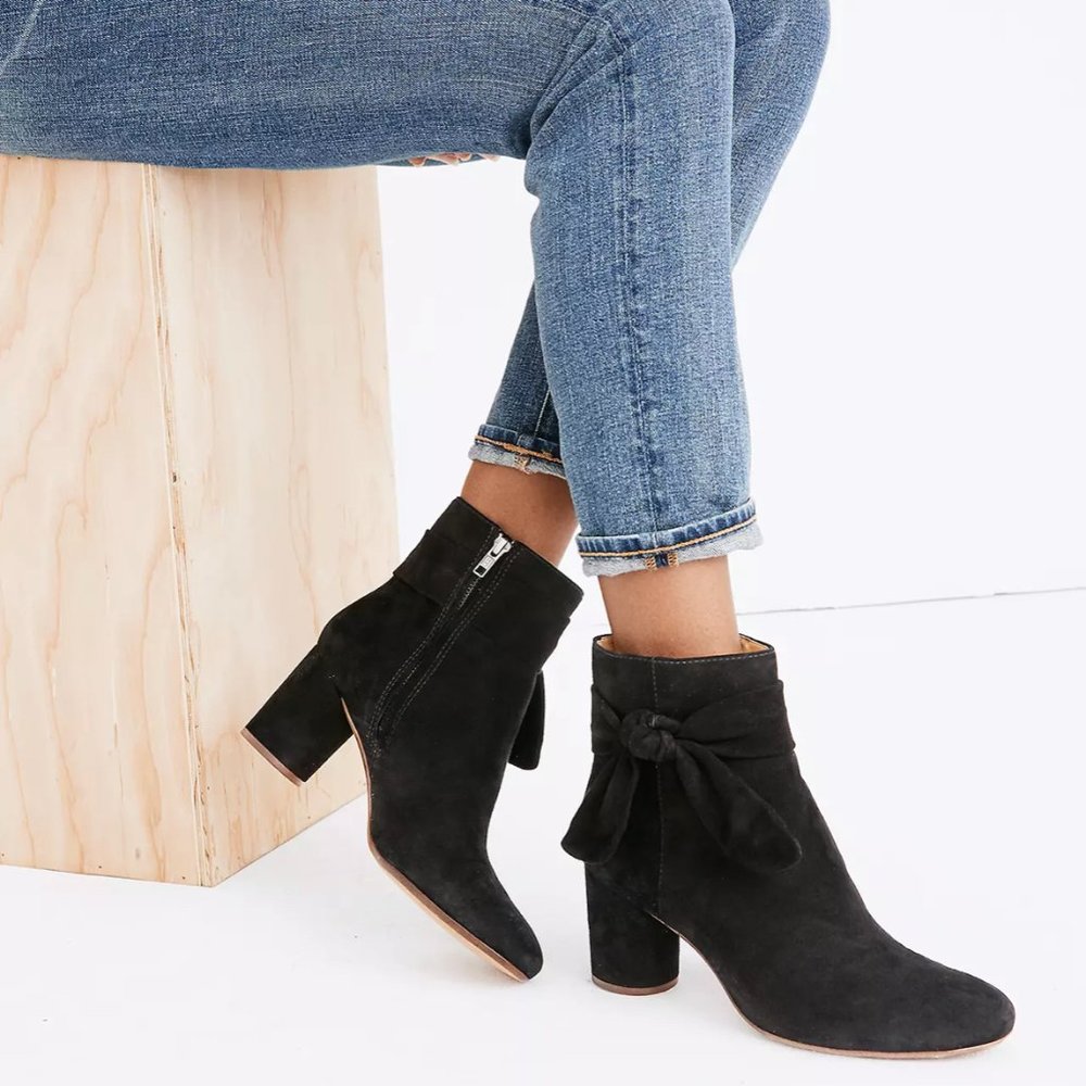 Madewell The Esme Bow Boot in Black Suede, Size 8